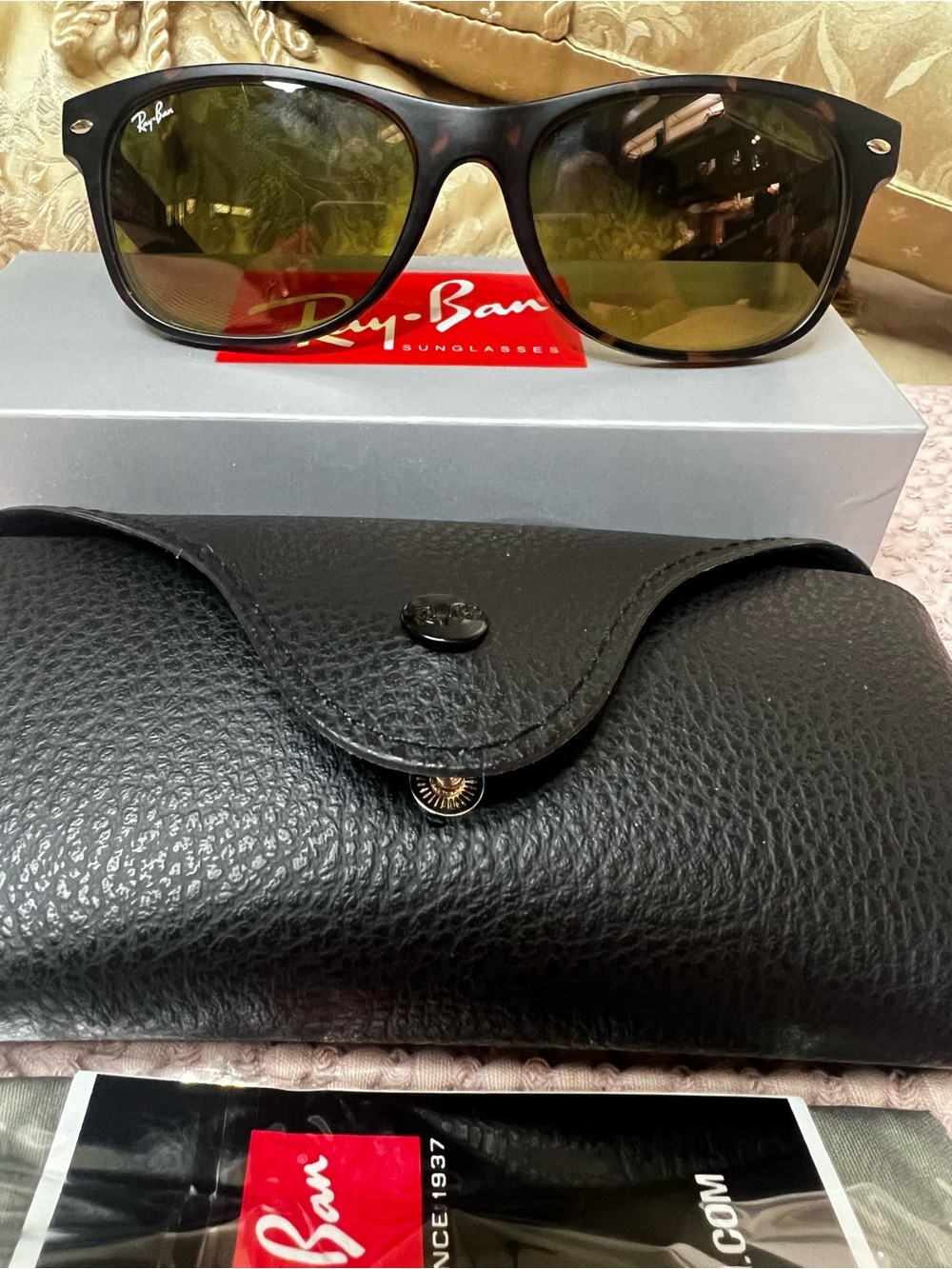 Ray-Ban RB2132 New Wayfarer 894/76 Tortoise Green Sunglasses 55mm